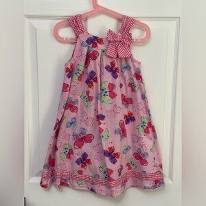 Joungland Girl's Pink Dress Butterfly Print Gingham Pink Sundress,  Size 6 Bow